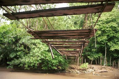 Discontinued suspension bridge in Pangandaran National Park, southern Java, Indonesia
