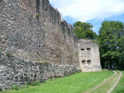 Looking up the wall of Hochburg Castle Ruins