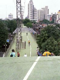 An elevated bicycle track. The jumps require skill.